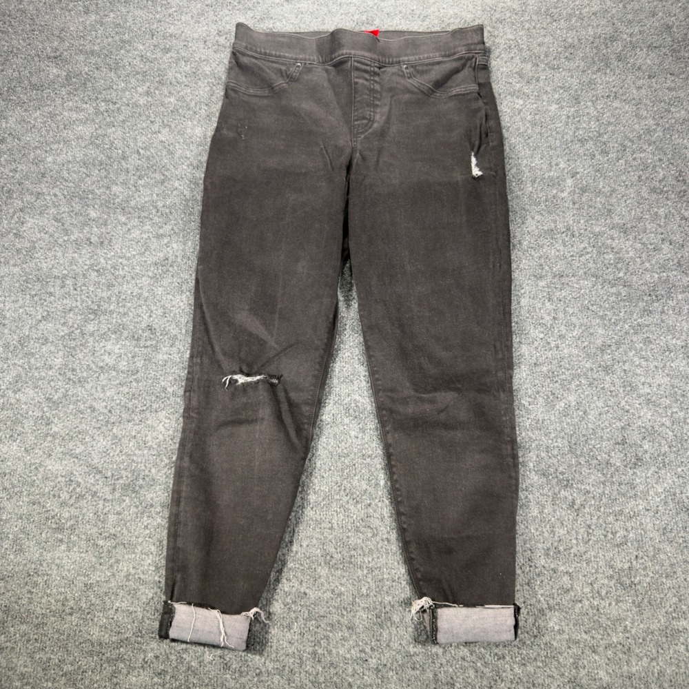Spanx Distressed Ankle Skinny Jean-ish Leggings Large Grey Frayed Hem Womens L